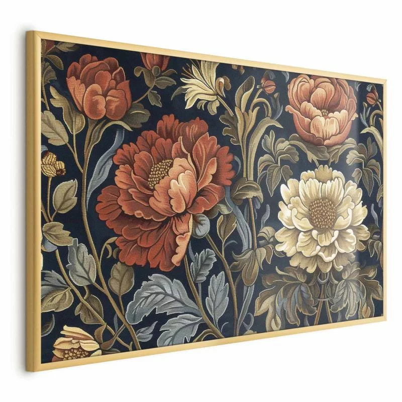 Plakat - Gobelinowe wielkie kwiaty w stylu retro - obrazek 1