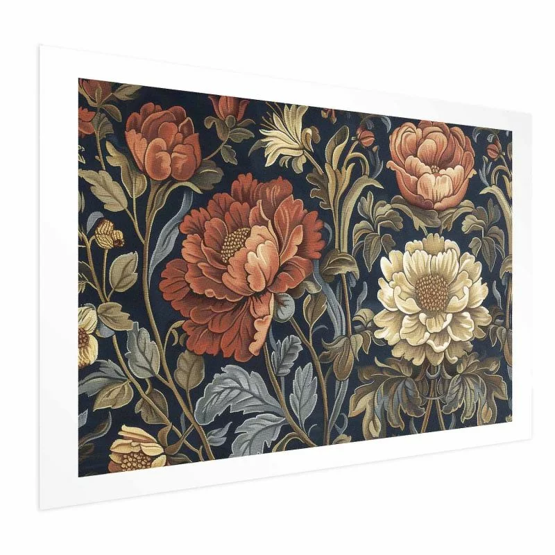 Plakat - Gobelinowe wielkie kwiaty w stylu retro - obrazek 1