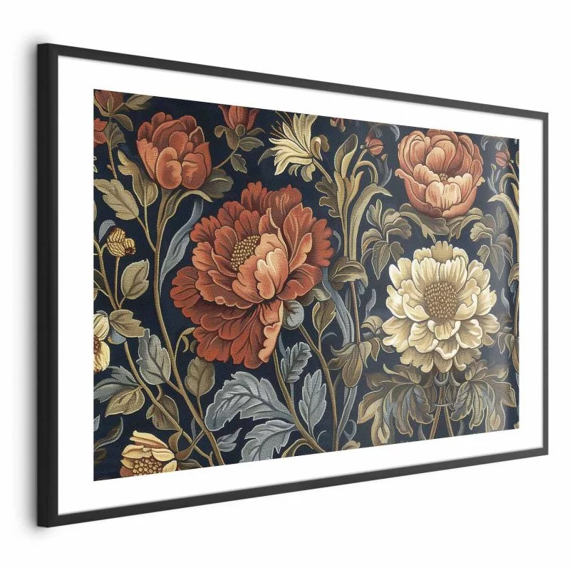 Plakat - Gobelinowe wielkie kwiaty w stylu retro - obrazek 1