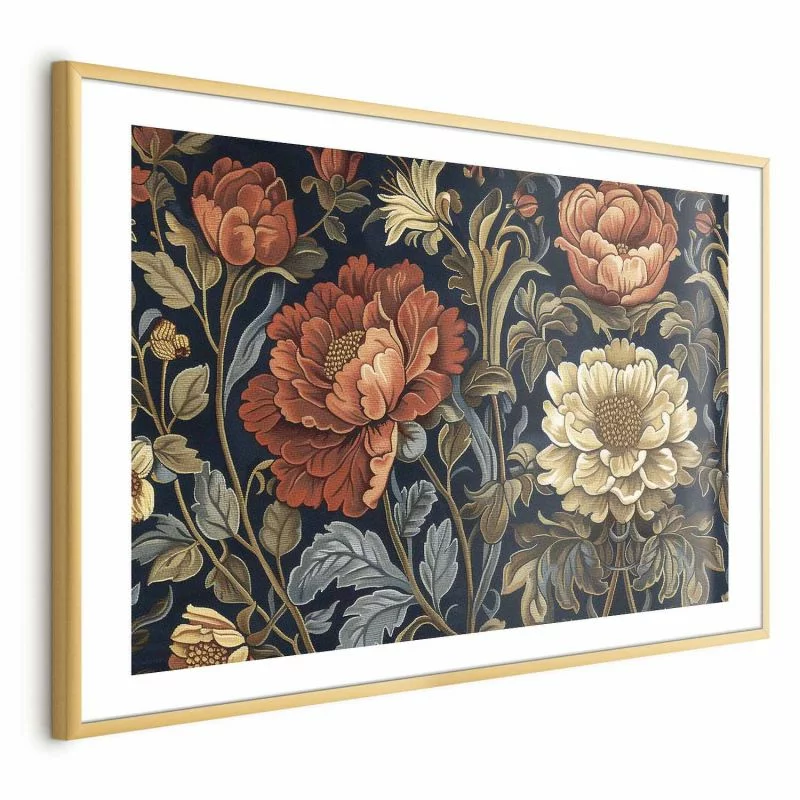 Plakat - Gobelinowe wielkie kwiaty w stylu retro - obrazek 1