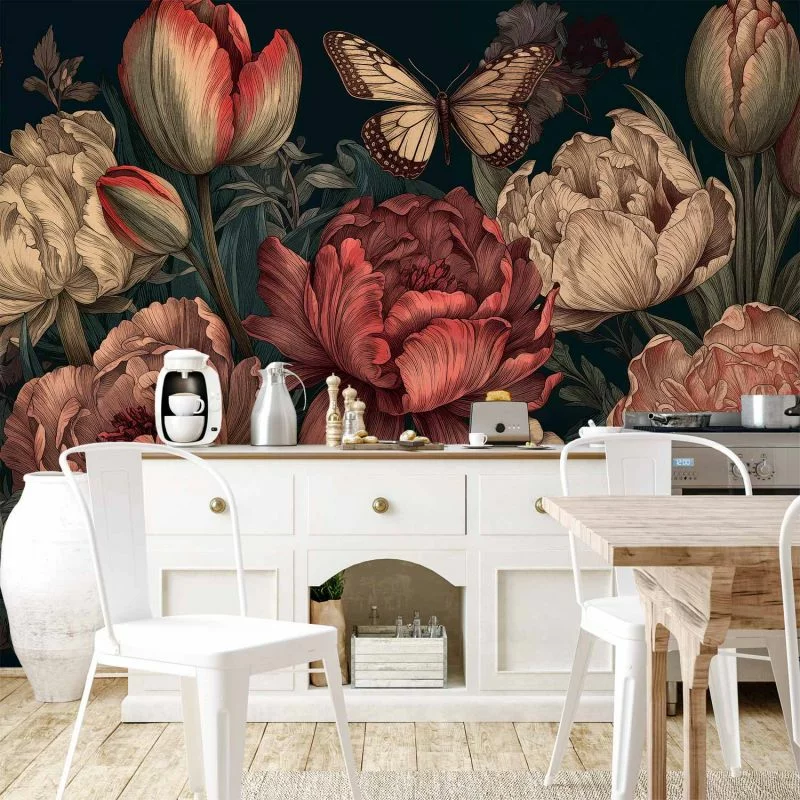 Fototapeta - Kwiaty na turkusowym tle - obrazek 1