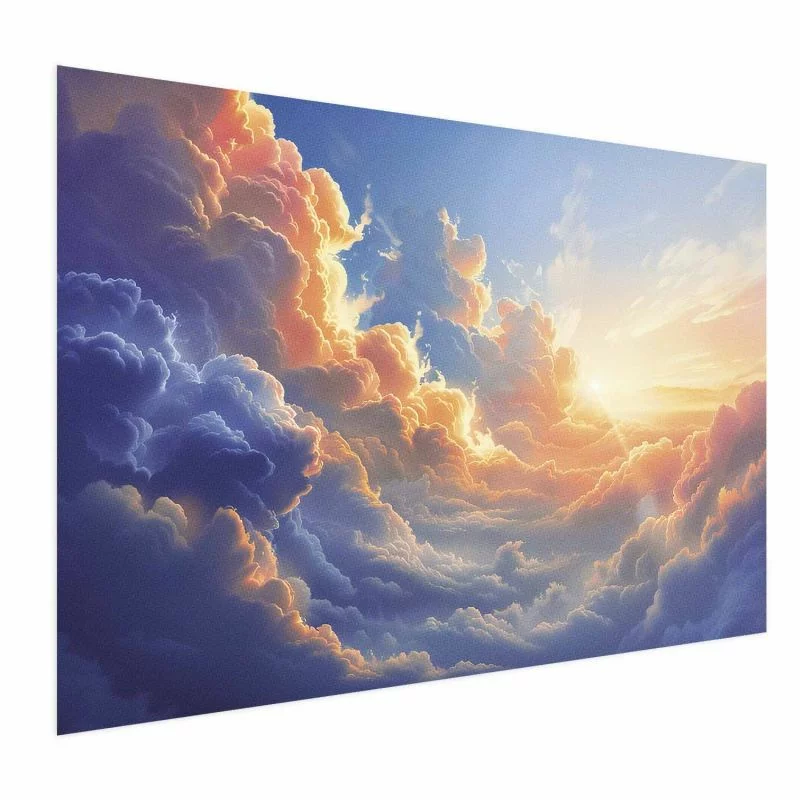 Plakat - Zachód słońca nad chmurnym morzem: cudowna symfonia barw - obrazek 1