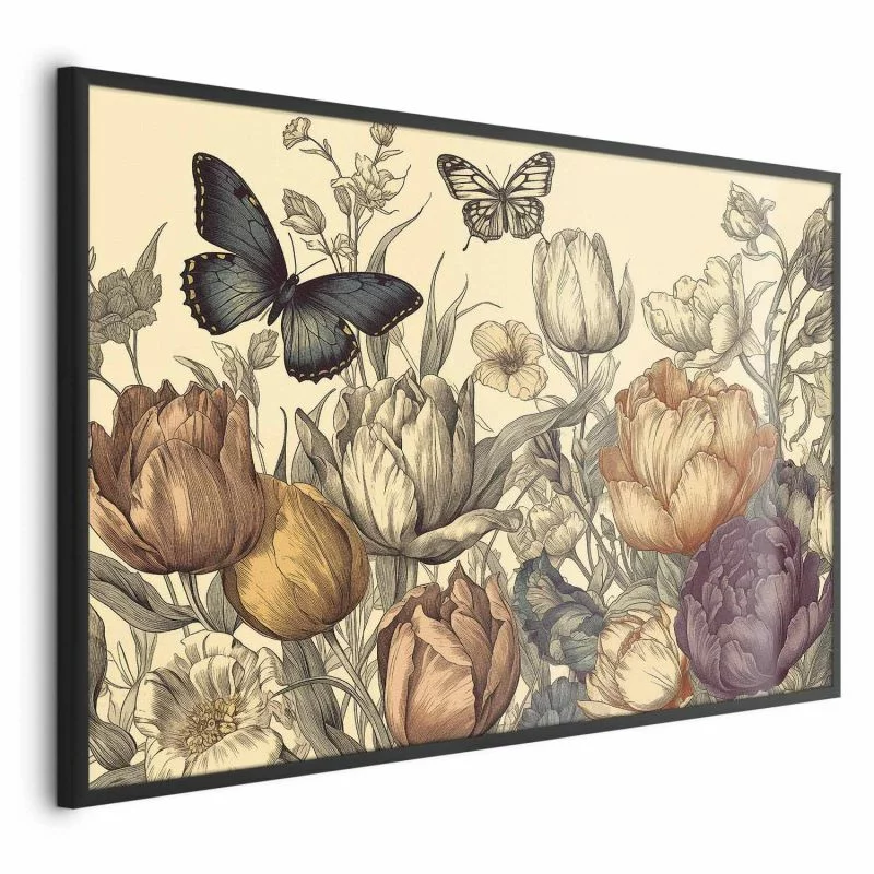 Plakat - Kolorowe tulipany na kremowym tle - obrazek 1