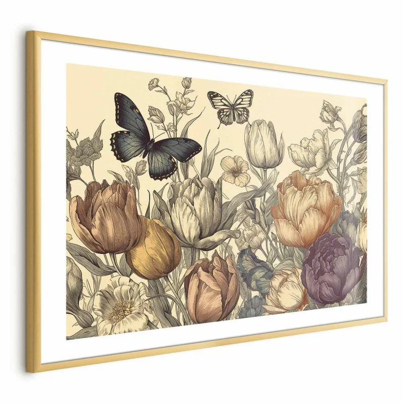 Plakat - Kolorowe tulipany na kremowym tle - obrazek 1