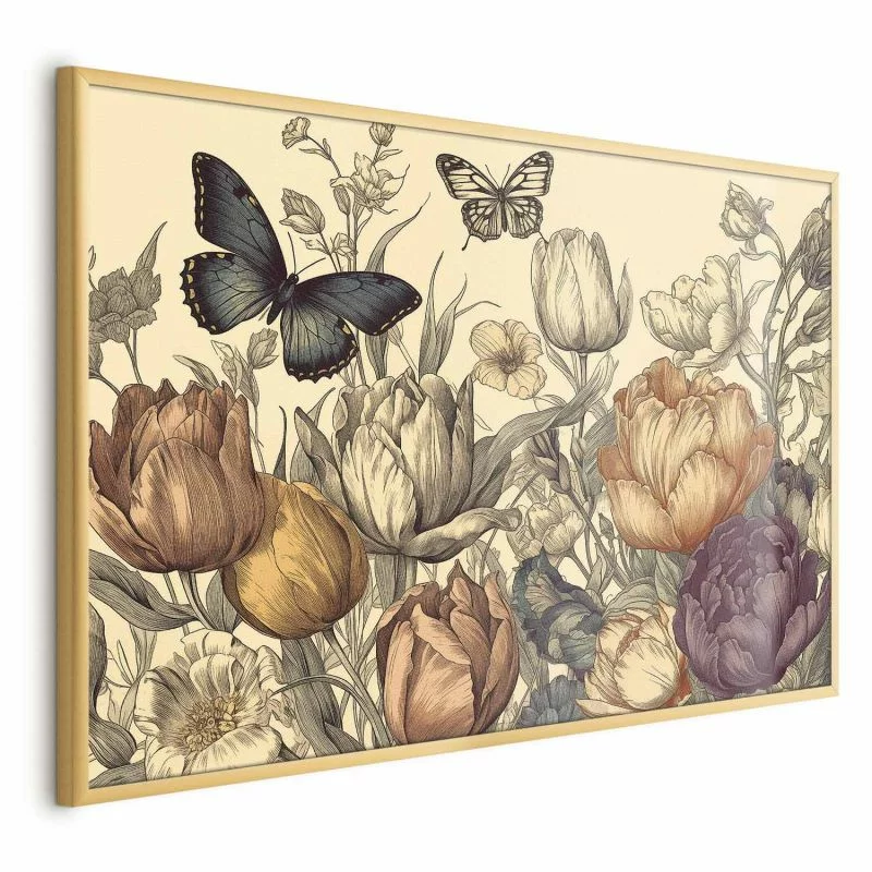 Plakat - Kolorowe tulipany na kremowym tle - obrazek 1