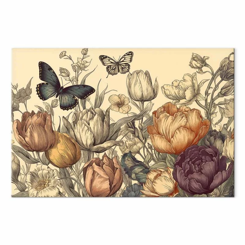 Obraz - Kolorowe tulipany na kremowym tle - obrazek 1