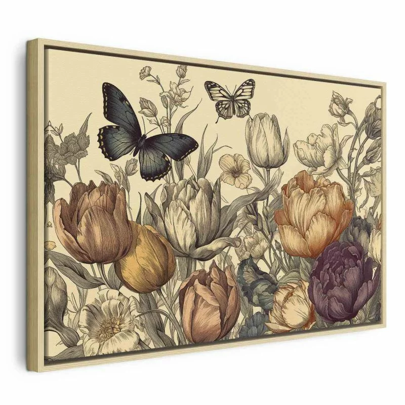 Obraz - Kolorowe tulipany na kremowym tle - obrazek 1