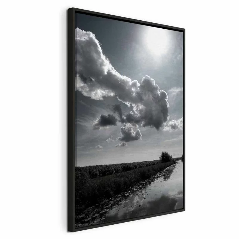 Obraz - Słońce nad chmurami (1-częściowy) - odbicie nieba w wodzie na polu - obrazek 1