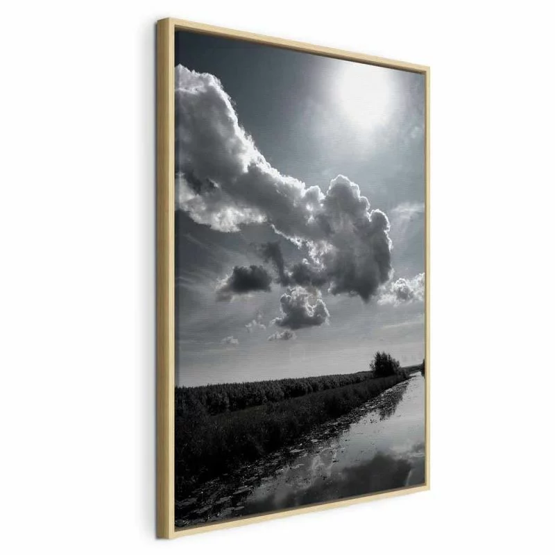 Obraz - Słońce nad chmurami (1-częściowy) - odbicie nieba w wodzie na polu - obrazek 1