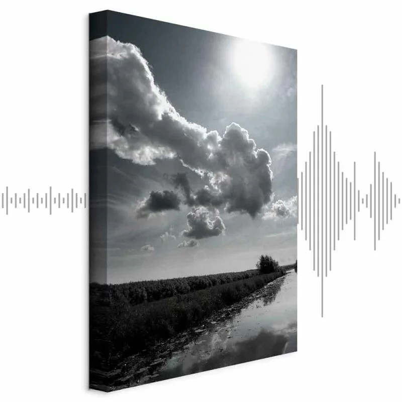 Obraz - Słońce nad chmurami (1-częściowy) - odbicie nieba w wodzie na polu - obrazek 1