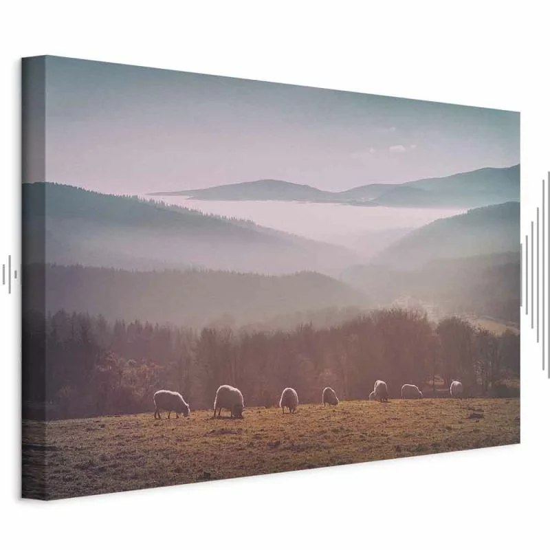 Obraz - Owce na tle górskiego krajobrazu (1-częściowy) - zwierzęta w naturze - obrazek 1