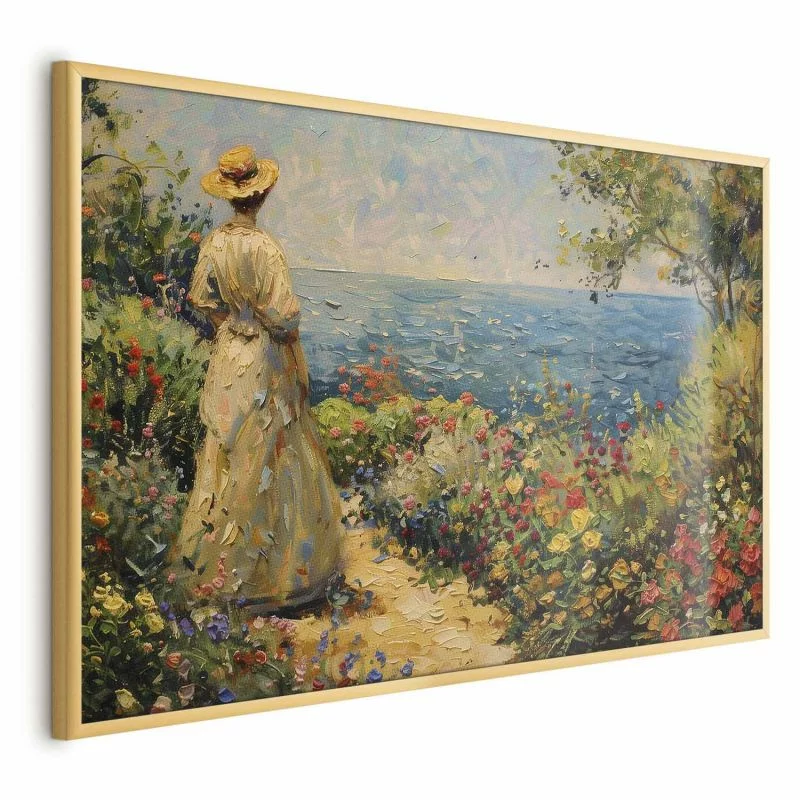 Plakat - Nostalgiczna impresja - zamyślona kobieta kontempluje krajobraz - obrazek 1