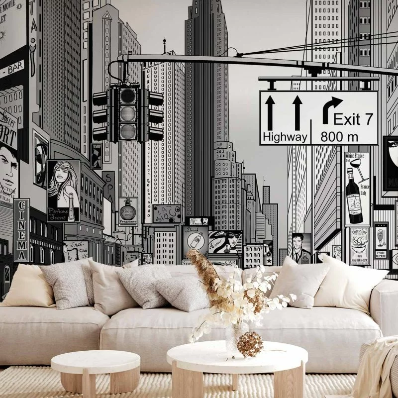 Fototapeta - Komiksowe miasto - ulica w Nowym Jorku w stylu popart - obrazek 1