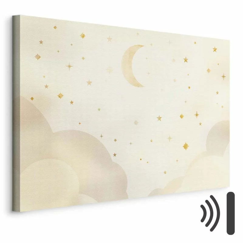 Obraz - Jasna noc - księżyc w towarzystwie wielu gwiazd na jasnym tle - obrazek 1