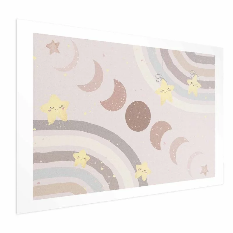 Plakat - Fazy księżyca z tęczą - obrazek 1