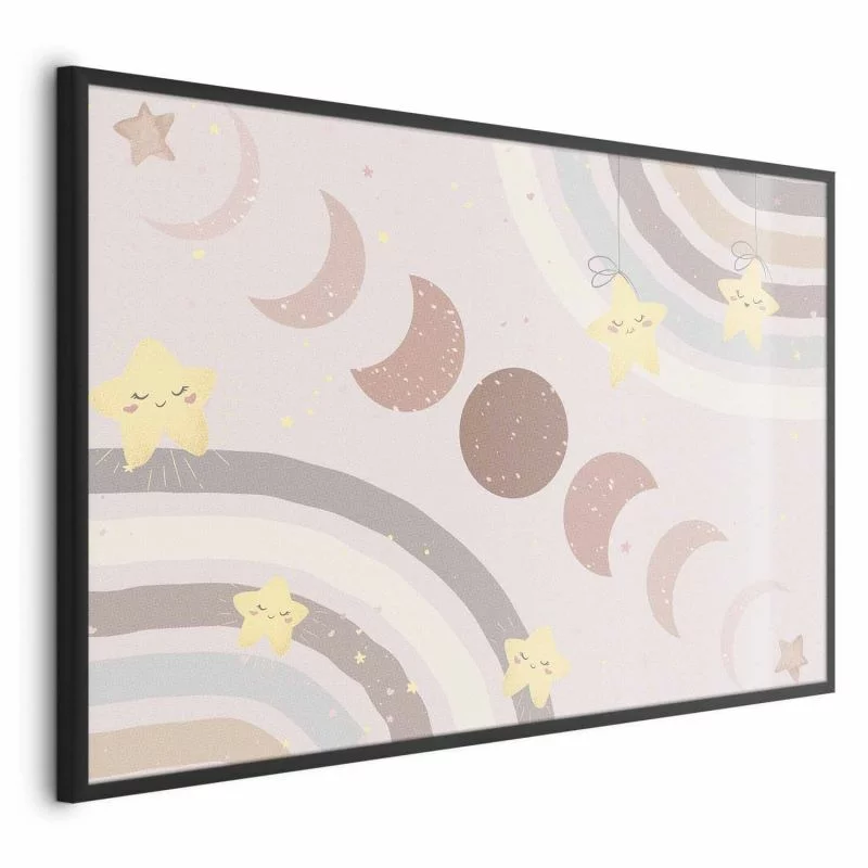 Plakat - Fazy księżyca z tęczą - obrazek 1