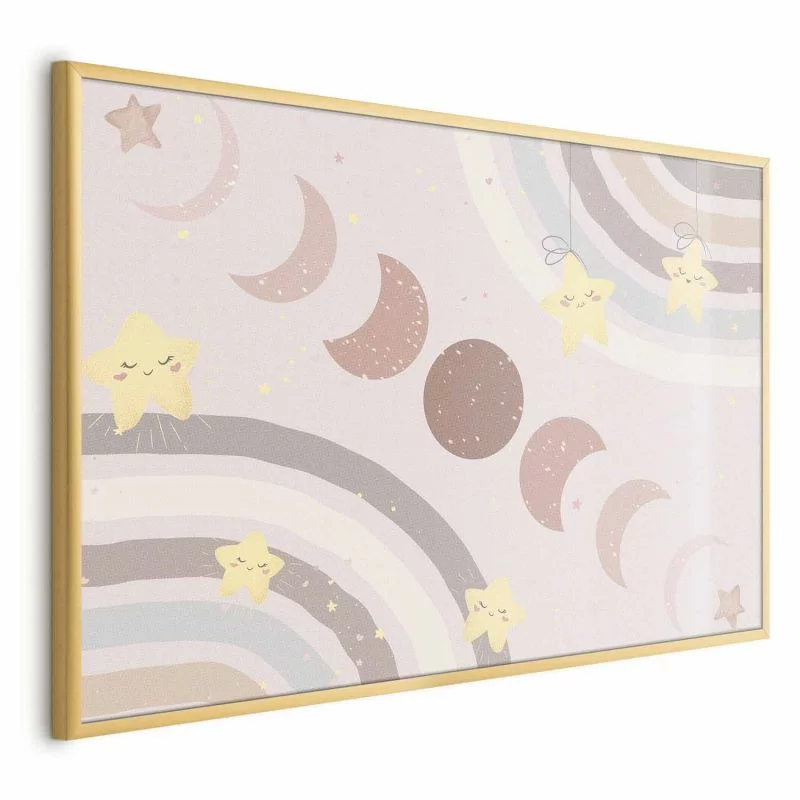 Plakat - Fazy księżyca z tęczą - obrazek 1