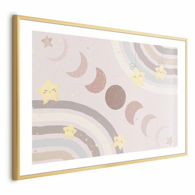 Plakat - Fazy księżyca z tęczą - obrazek 1