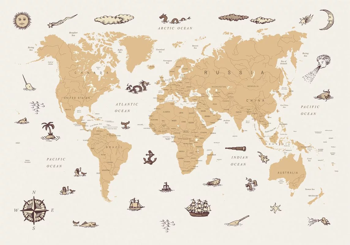 Fototapeta - Mapa wilków morskich - państwa z ilustracjami pirackimi - obrazek 1