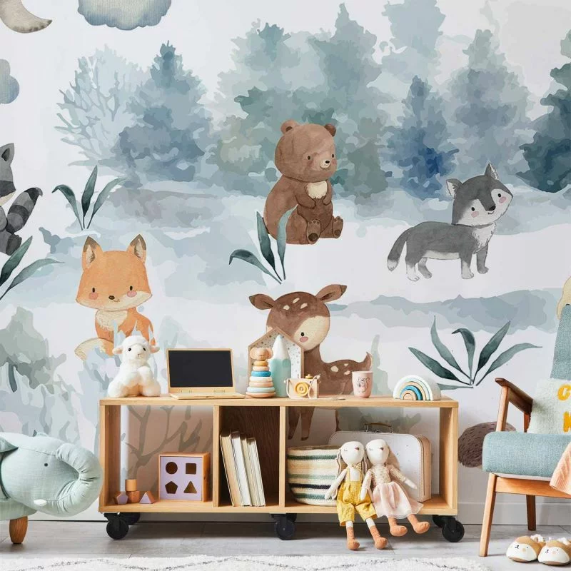 Fototapeta - Leśne zabawy - zwierzątka w lesie malowane akwarelą - obrazek 1