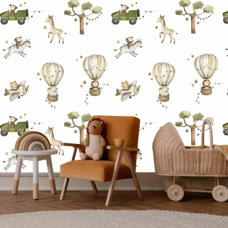 Fototapeta - Afryka dla malucha - zwierzątka na sawannie w technice akwarelowej - obrazek 1