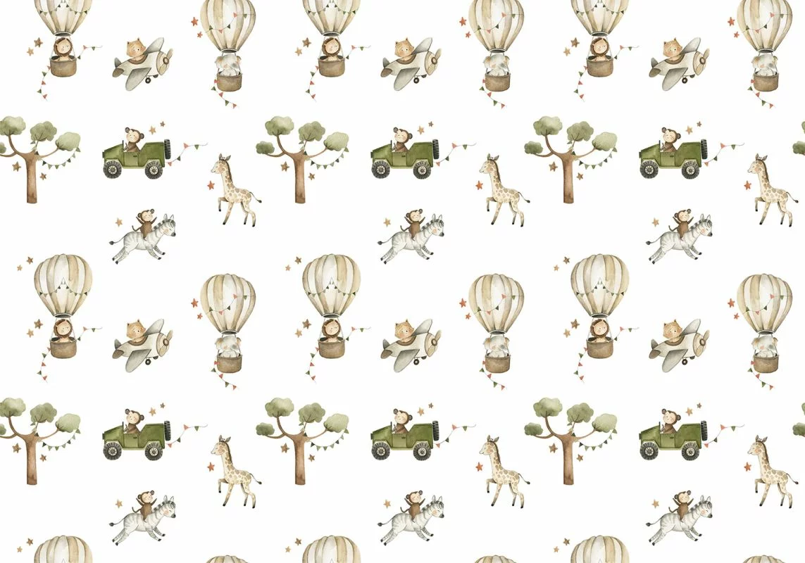 Fototapeta - Afryka dla malucha - zwierzątka na sawannie w technice akwarelowej - obrazek 1