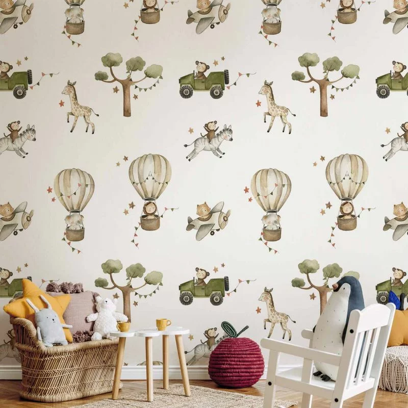 Fototapeta - Afryka dla malucha - zwierzątka na sawannie w technice akwarelowej - obrazek 1