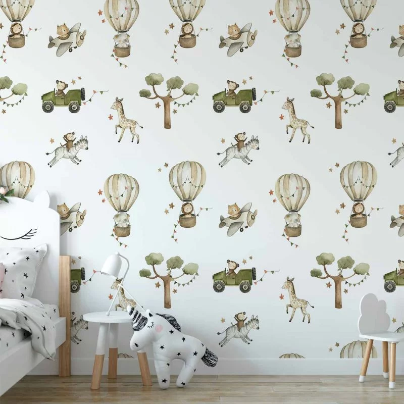 Fototapeta - Afryka dla malucha - zwierzątka na sawannie w technice akwarelowej - obrazek 1