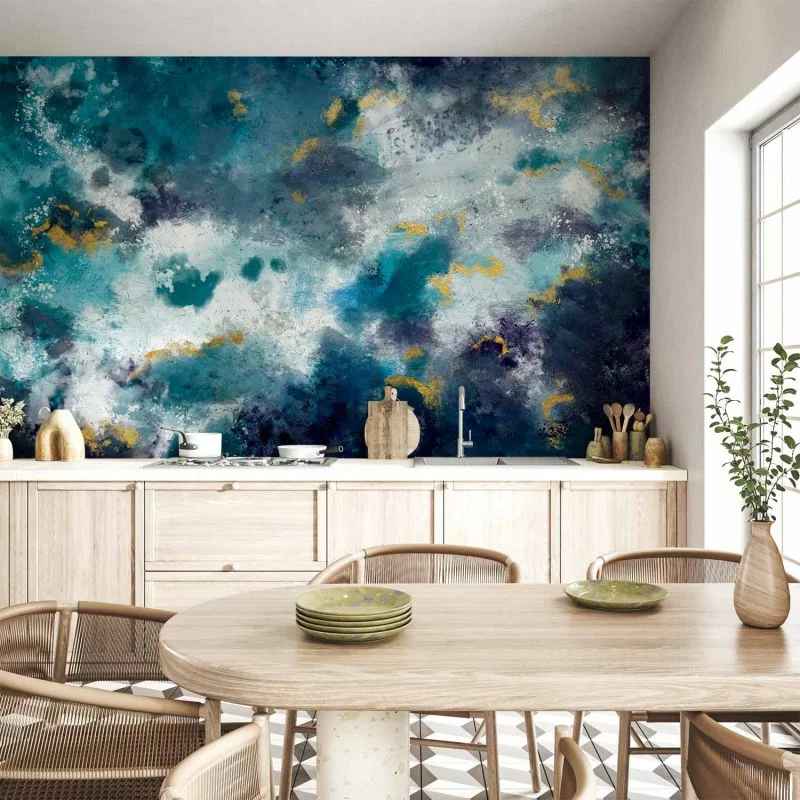 Fototapeta - Wzburzony ocean - abstrakcyjna niebieska kompozycja w stylu akwareli - obrazek 1