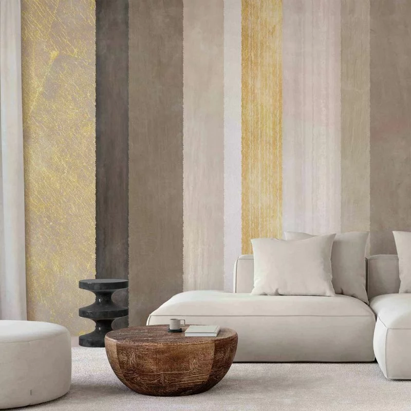 Fototapeta - Pasiasty wzór - abstrakcyjne tło w różne paski ze złotym deseniem - obrazek 1