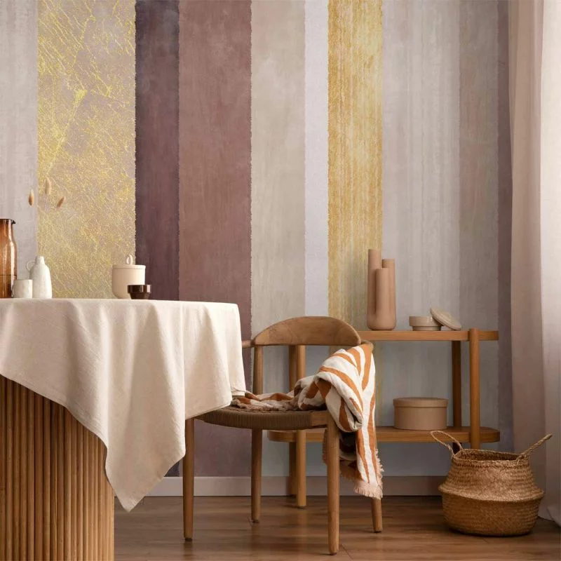 Fototapeta - Pasiasty wzór - abstrakcyjne tło w pasy o różnych kolorach ze złotym - obrazek 1