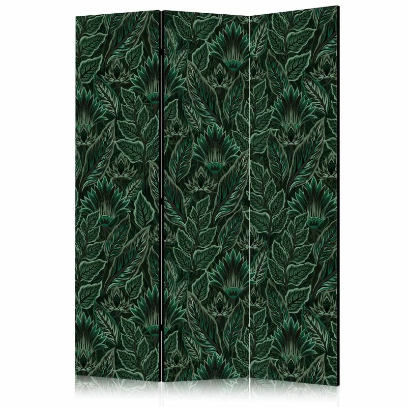 Parawan - Gęsta roślinność - botaniczne wzory w ilustracyjnym stylu; zielone - obrazek 1