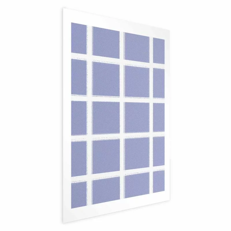 Plakat - Białe linie - kratka z dużym oczkiem na niebieskim tle - obrazek 1