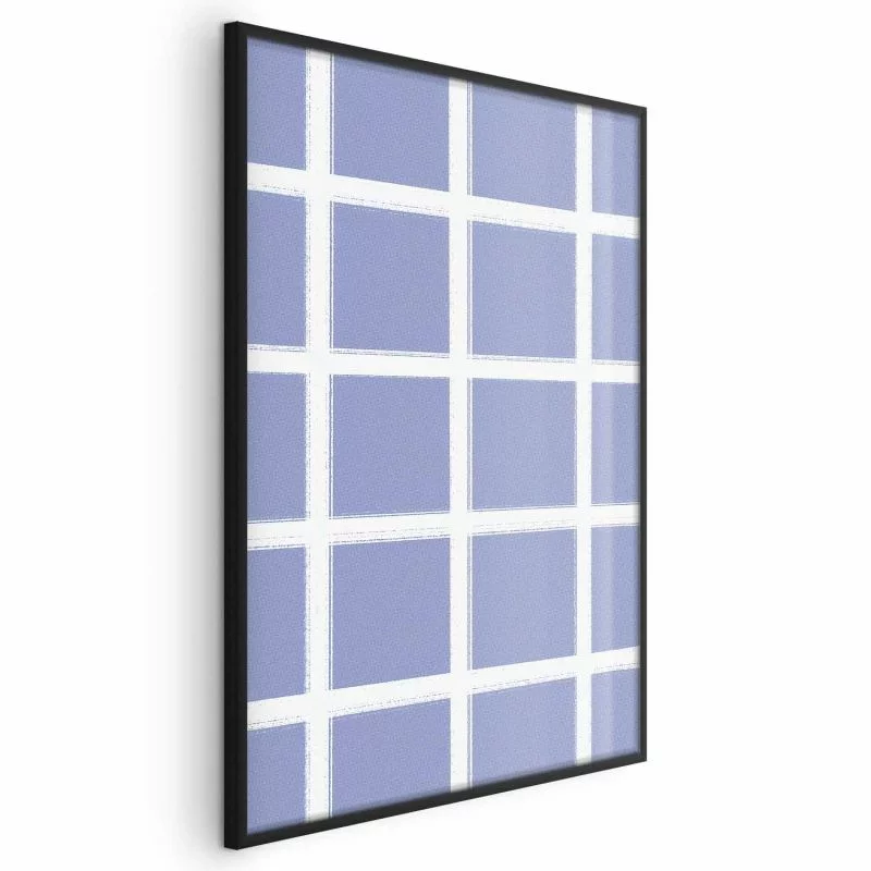 Plakat - Białe linie - kratka z dużym oczkiem na niebieskim tle - obrazek 1