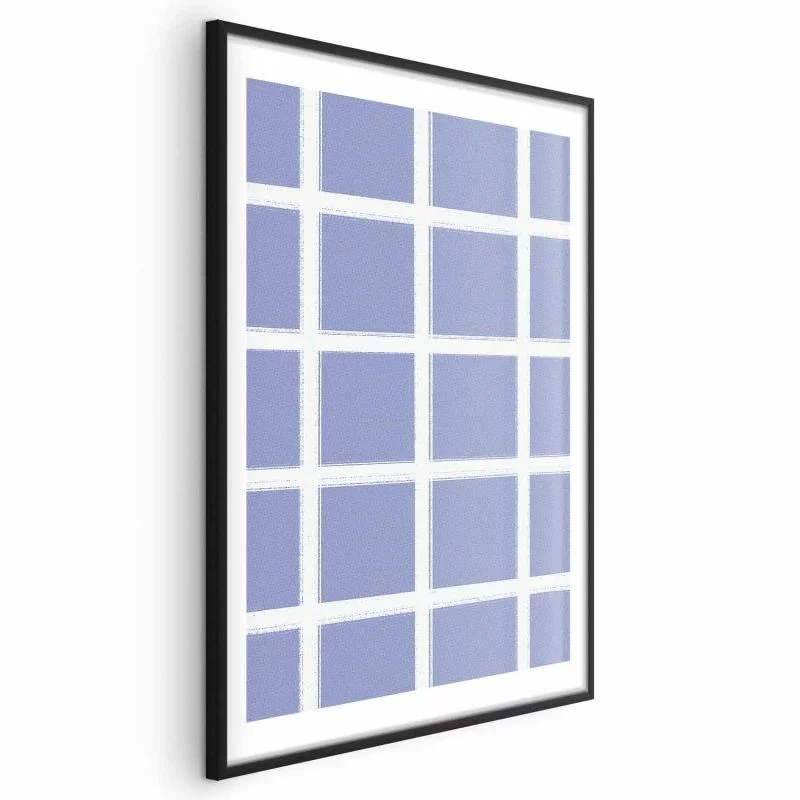 Plakat - Białe linie - kratka z dużym oczkiem na niebieskim tle - obrazek 1