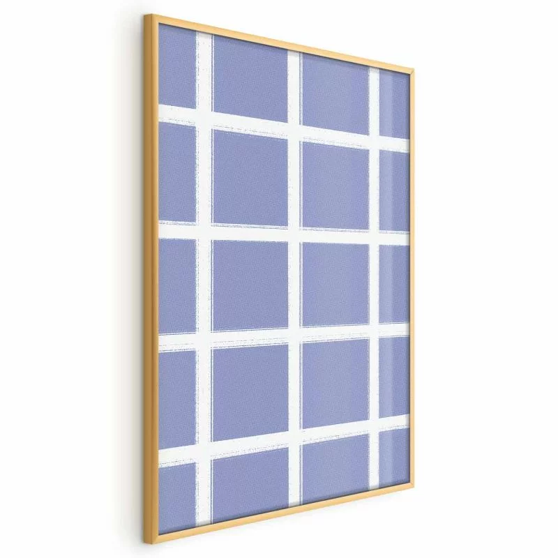 Plakat - Białe linie - kratka z dużym oczkiem na niebieskim tle - obrazek 1
