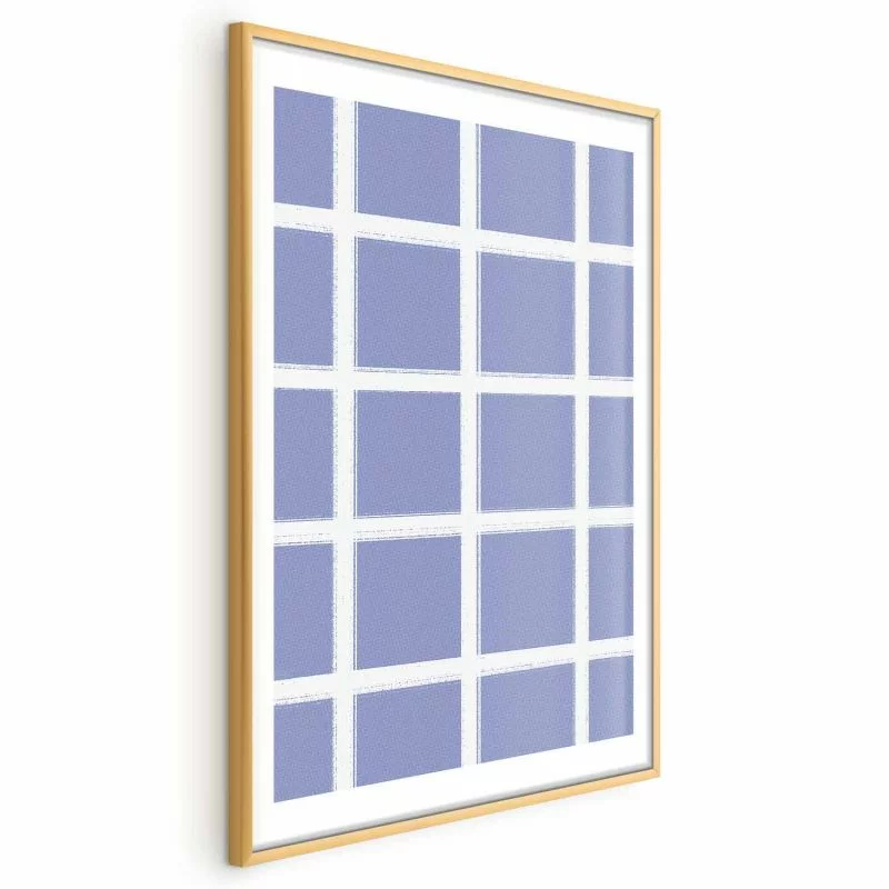 Plakat - Białe linie - kratka z dużym oczkiem na niebieskim tle - obrazek 1