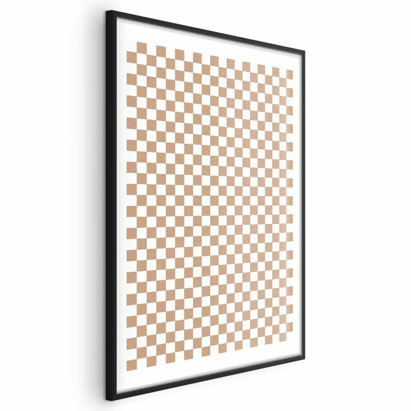 Plakat - Geometria i brązy - szachowy wzór kratki w neutralnych odcieniach - obrazek 1