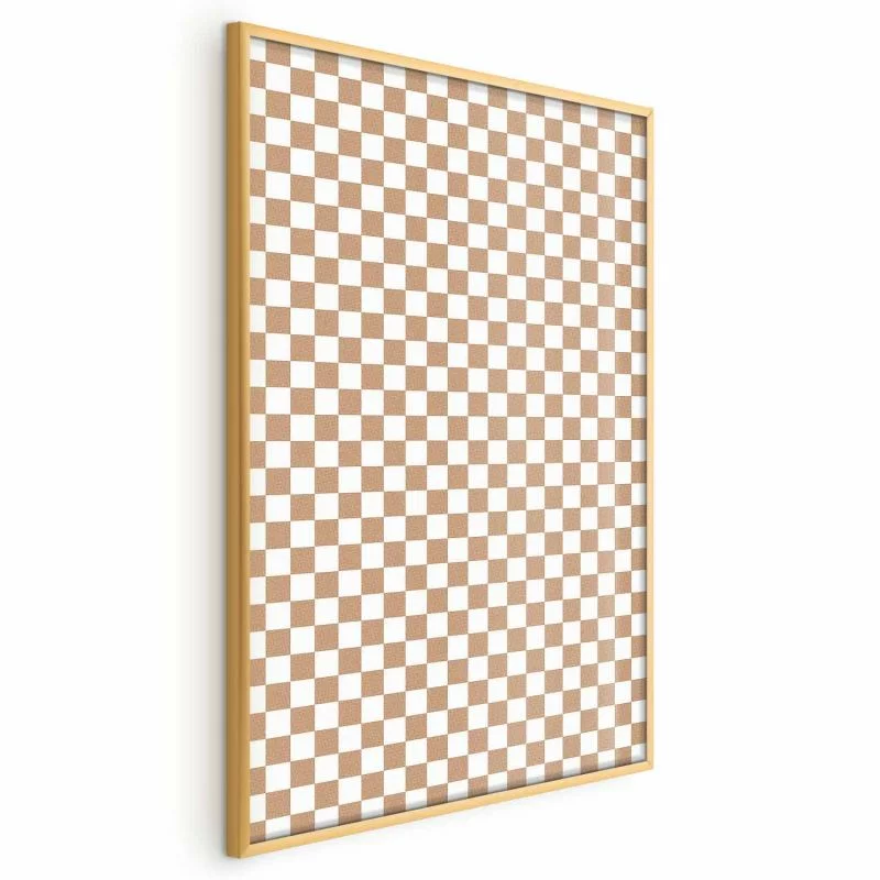 Plakat - Geometria i brązy - szachowy wzór kratki w neutralnych odcieniach - obrazek 1
