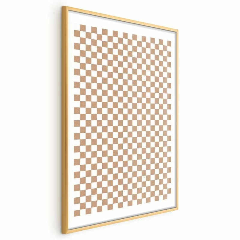 Plakat - Geometria i brązy - szachowy wzór kratki w neutralnych odcieniach - obrazek 1