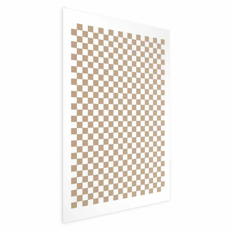 Plakat - Geometria i brązy - szachowy wzór kratki w neutralnych odcieniach - obrazek 1