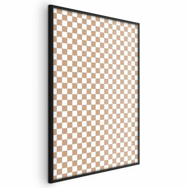 Plakat - Geometria i brązy - szachowy wzór kratki w neutralnych odcieniach - obrazek 1