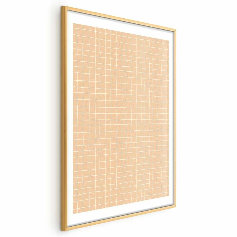 Plakat - Linie i szum - falująca kratka w odcieniach pomarańczu - obrazek 1