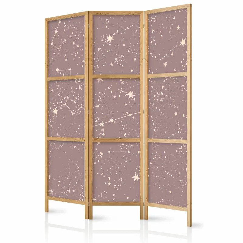Parawan japoński - Nocne Niebo - artystyczne konstelacje i gwiazdy w pastelowych odcieniach / Galaktyczne Wzory - delikatne gwiazdy i konstelacje w ciepłej kolorystyce - obrazek 1