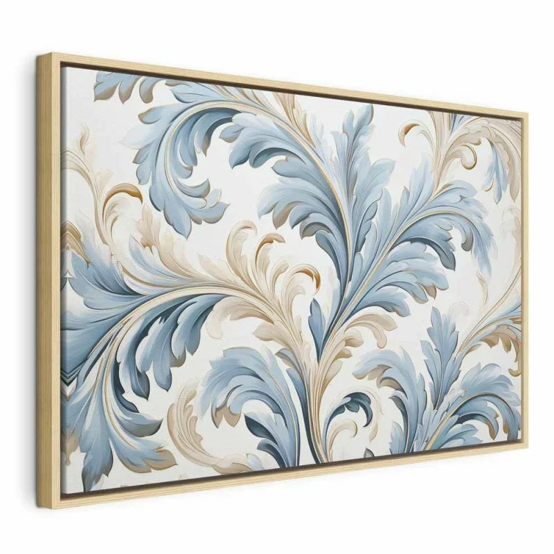 Obraz - Barokowe ornamenty w jasnej kremowo-niebieskiej kolorystyce / Barokowe pnącze w jasnych barwach - obrazek 1
