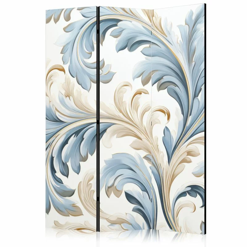 Parawan - Barokowe ornamenty w jasnej kremowo-niebieskiej kolorystyce - obrazek 1