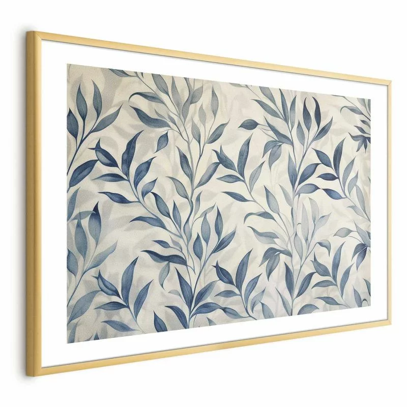 Plakat - Delikatny motyw botaniczny z niebieskimi listkami - obrazek 1