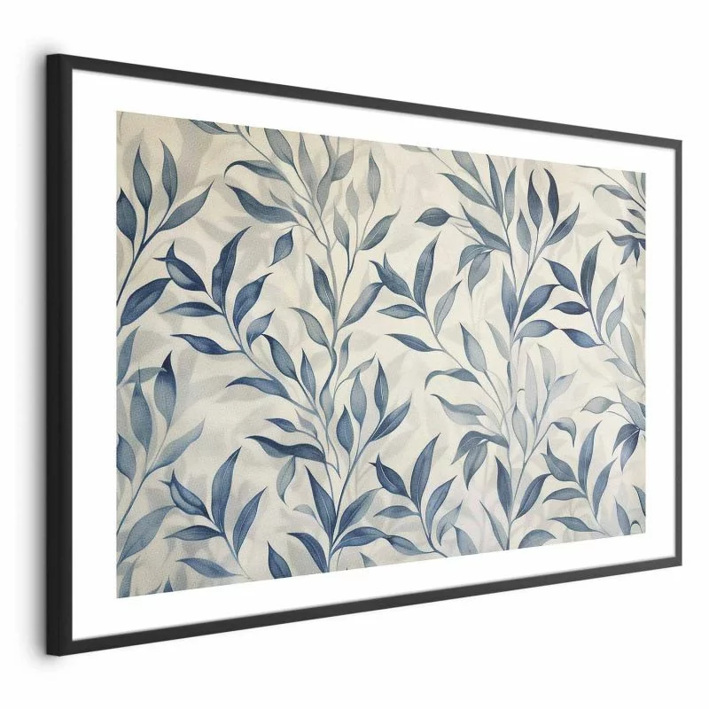 Plakat - Delikatny motyw botaniczny z niebieskimi listkami - obrazek 1
