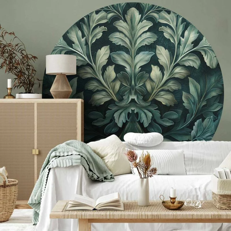 Fototapeta okrągła - Wiktoriańskie liście w ciemnych zieleniach - obrazek 1