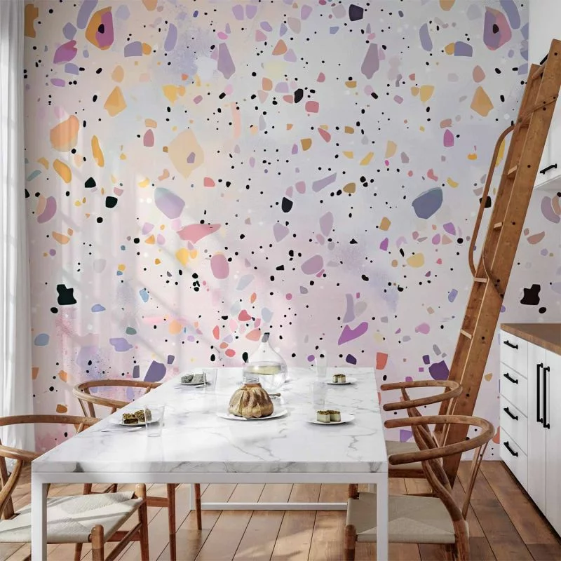 Fototapeta - Lastriko w stylu confetti fioletowo-różowy kolorowy wzór / Lastriko i confetti kolorowy wzór w fioletach i różu - obrazek 1